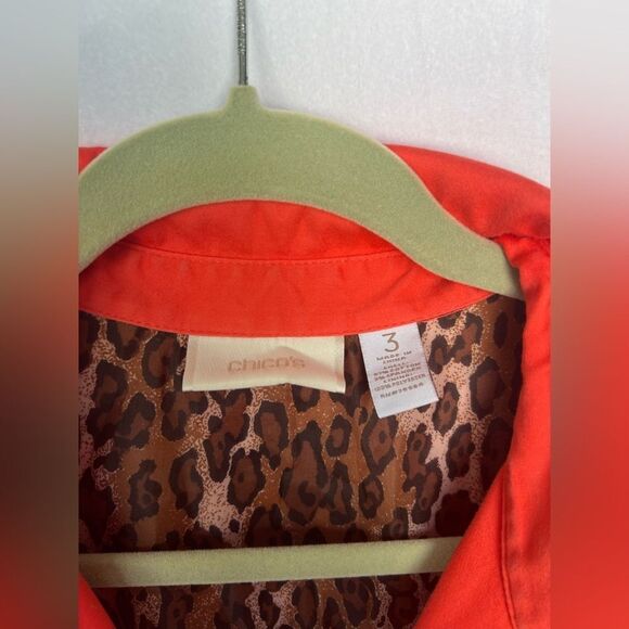 Chico's size 3 (XL) Tangerine Bright Trench Coat Style Dress Leopard Lining - Picture 2 of 5
